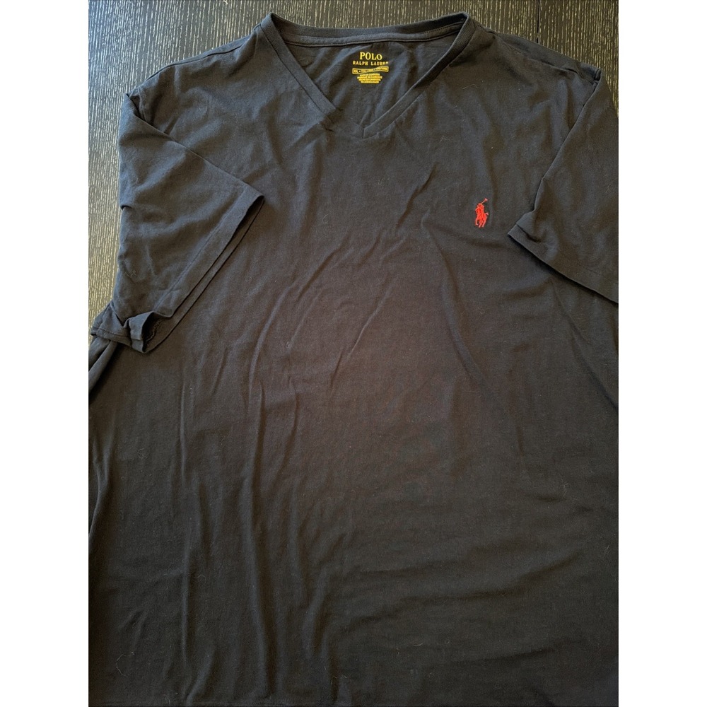 Polo Ralph Lauren Classic Fit V-Neck Tee Mens XXL Black Red Pony Logo Shirt
